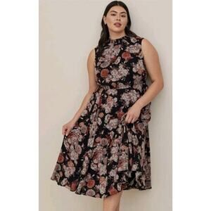 Torrid Rose Floral Gauze Mock Neck Midi Dress Womens Sz XL A-Line Feminine